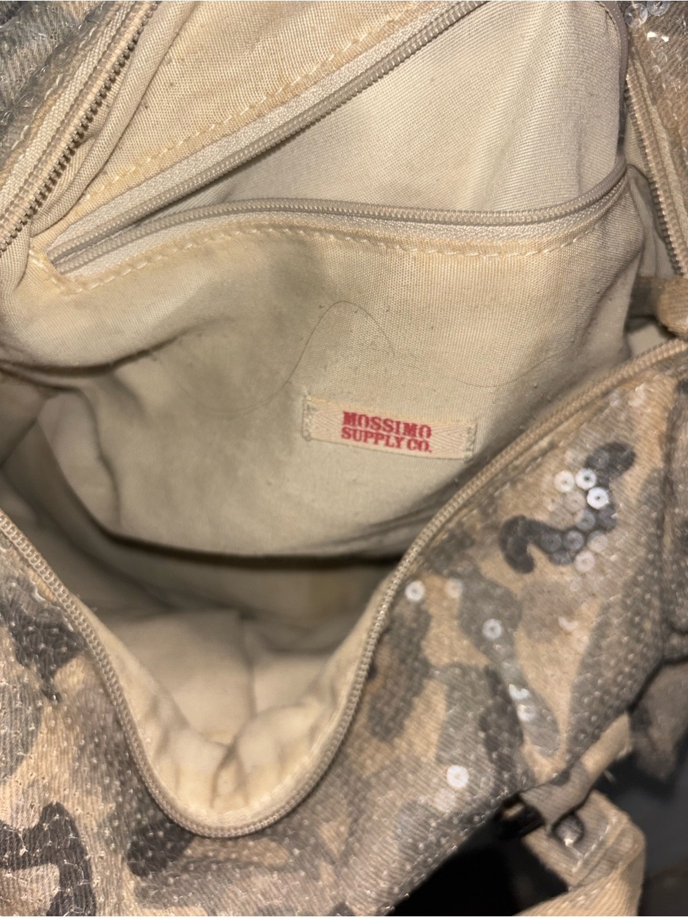 Women’s Studded Camouflage Sequin Shoulder Bag - Neutral Camo - Picture 4 of 5